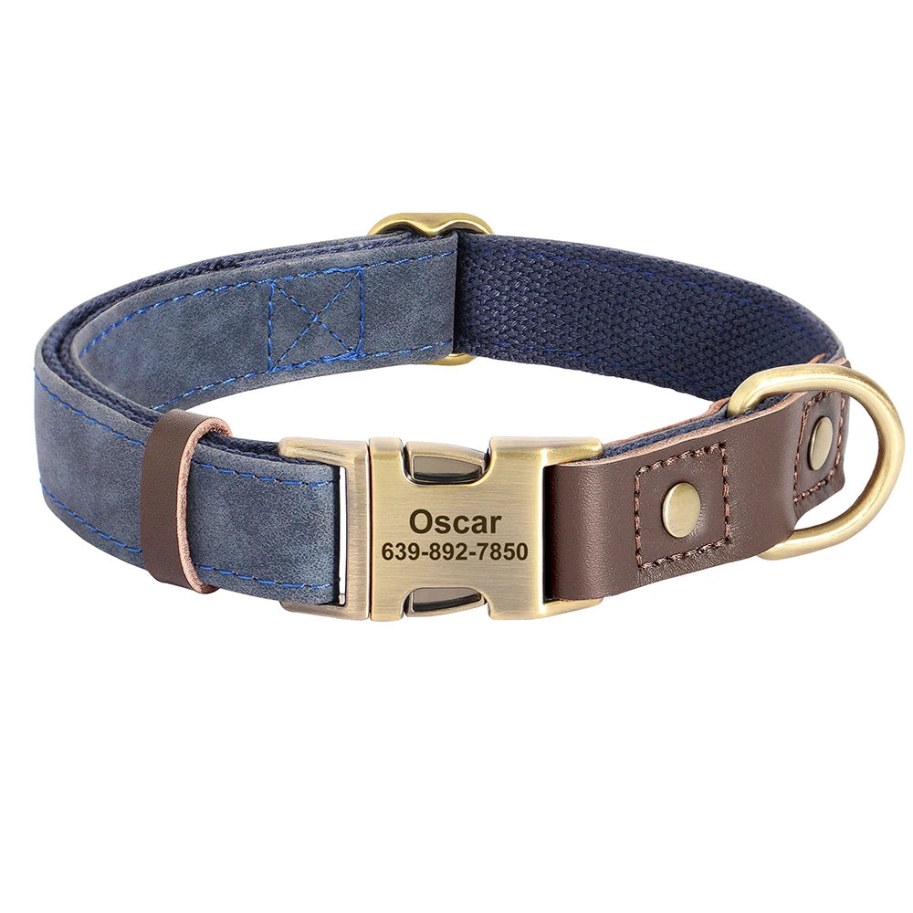 Customized Dog Collar Durable PU Leather Dog Collars Engraved Pet ID Necklace with Metal Buckle for Small Medium Large Dogs Pug