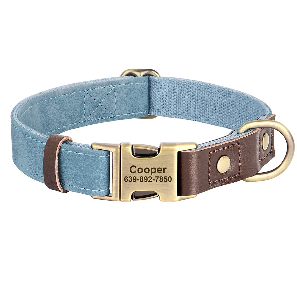 Customized Dog Collar Durable PU Leather Dog Collars Engraved Pet ID Necklace with Metal Buckle for Small Medium Large Dogs Pug