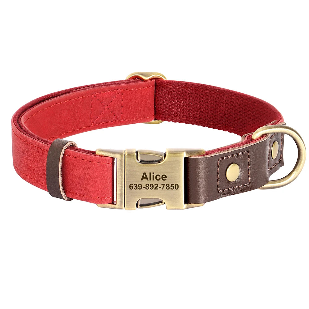 Customized Dog Collar Durable PU Leather Dog Collars Engraved Pet ID Necklace with Metal Buckle for Small Medium Large Dogs Pug