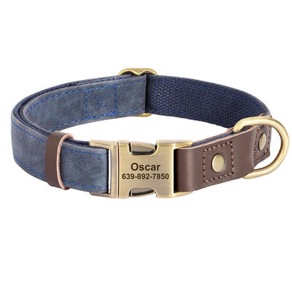 Customized Dog Collar Durable PU Leather Dog Collars Engraved Pet ID Necklace with Metal Buckle for Small Medium Large Dogs Pug