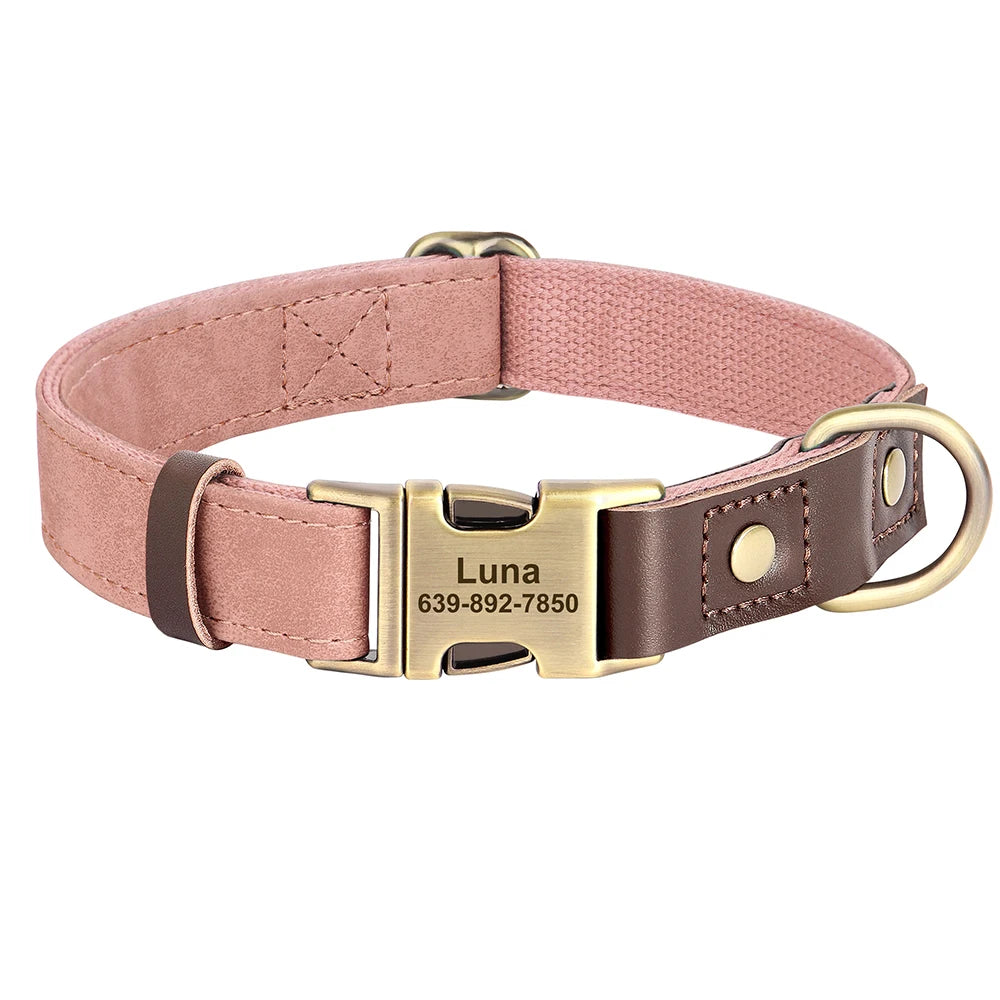 Customized Dog Collar Durable PU Leather Dog Collars Engraved Pet ID Necklace with Metal Buckle for Small Medium Large Dogs Pug