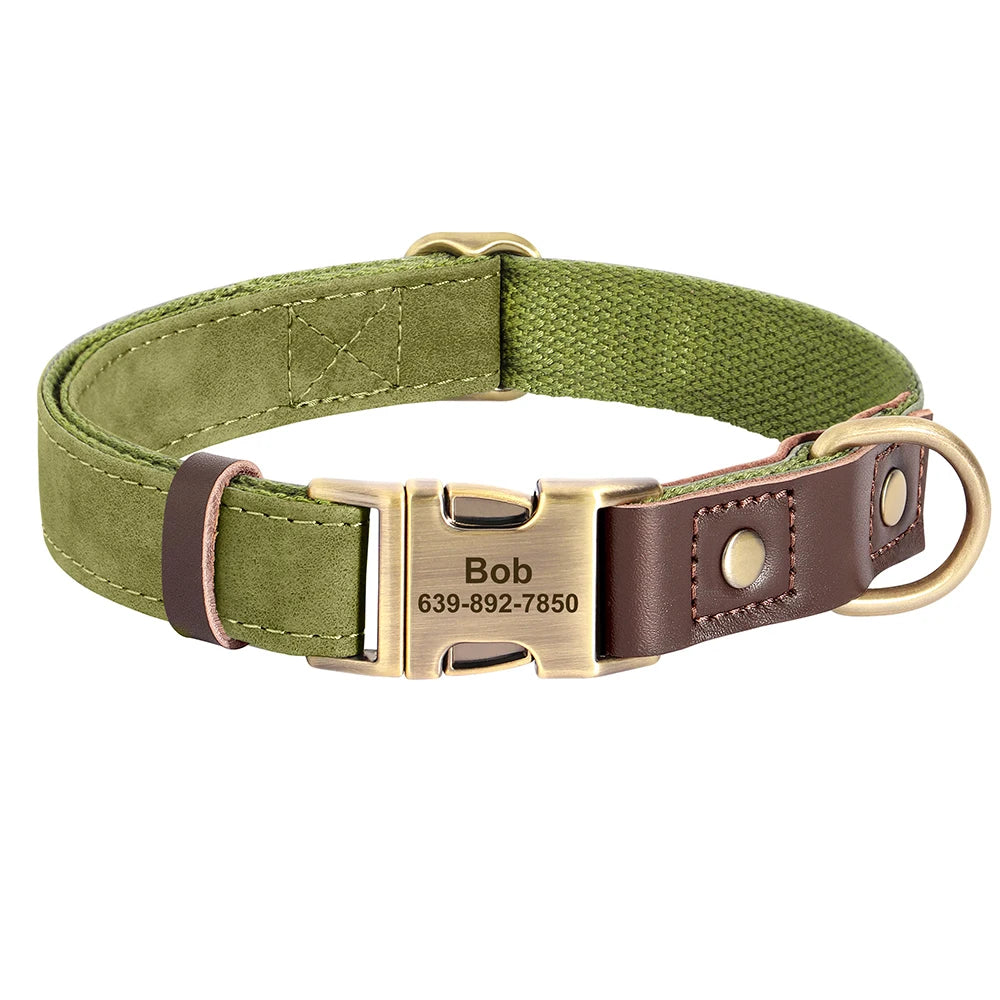 Customized Dog Collar Durable PU Leather Dog Collars Engraved Pet ID Necklace with Metal Buckle for Small Medium Large Dogs Pug