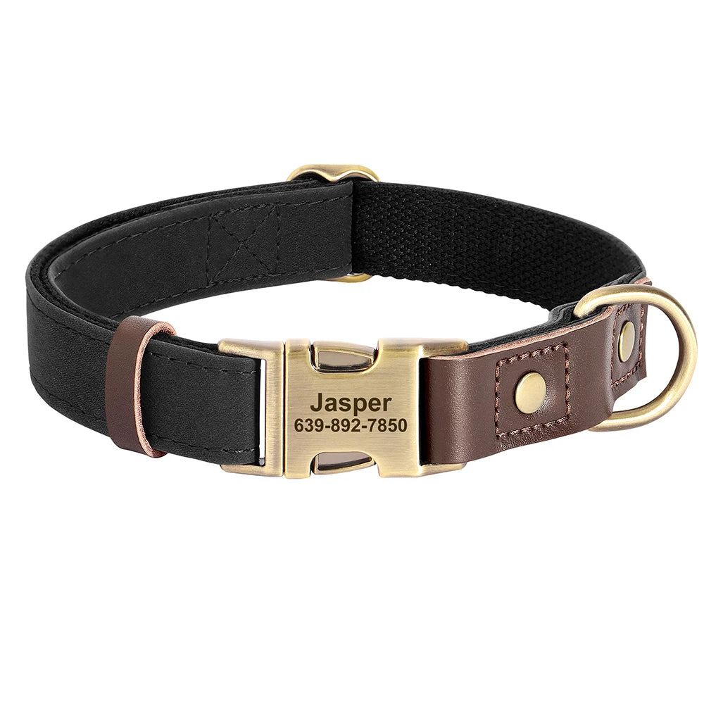 Customized Dog Collar Durable PU Leather Dog Collars Engraved Pet ID Necklace with Metal Buckle for Small Medium Large Dogs Pug