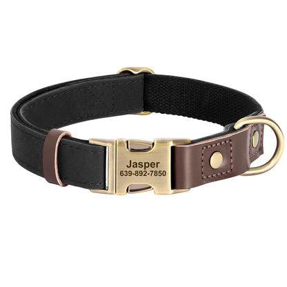 Customized Dog Collar Durable PU Leather Dog Collars Engraved Pet ID Necklace with Metal Buckle for Small Medium Large Dogs Pug